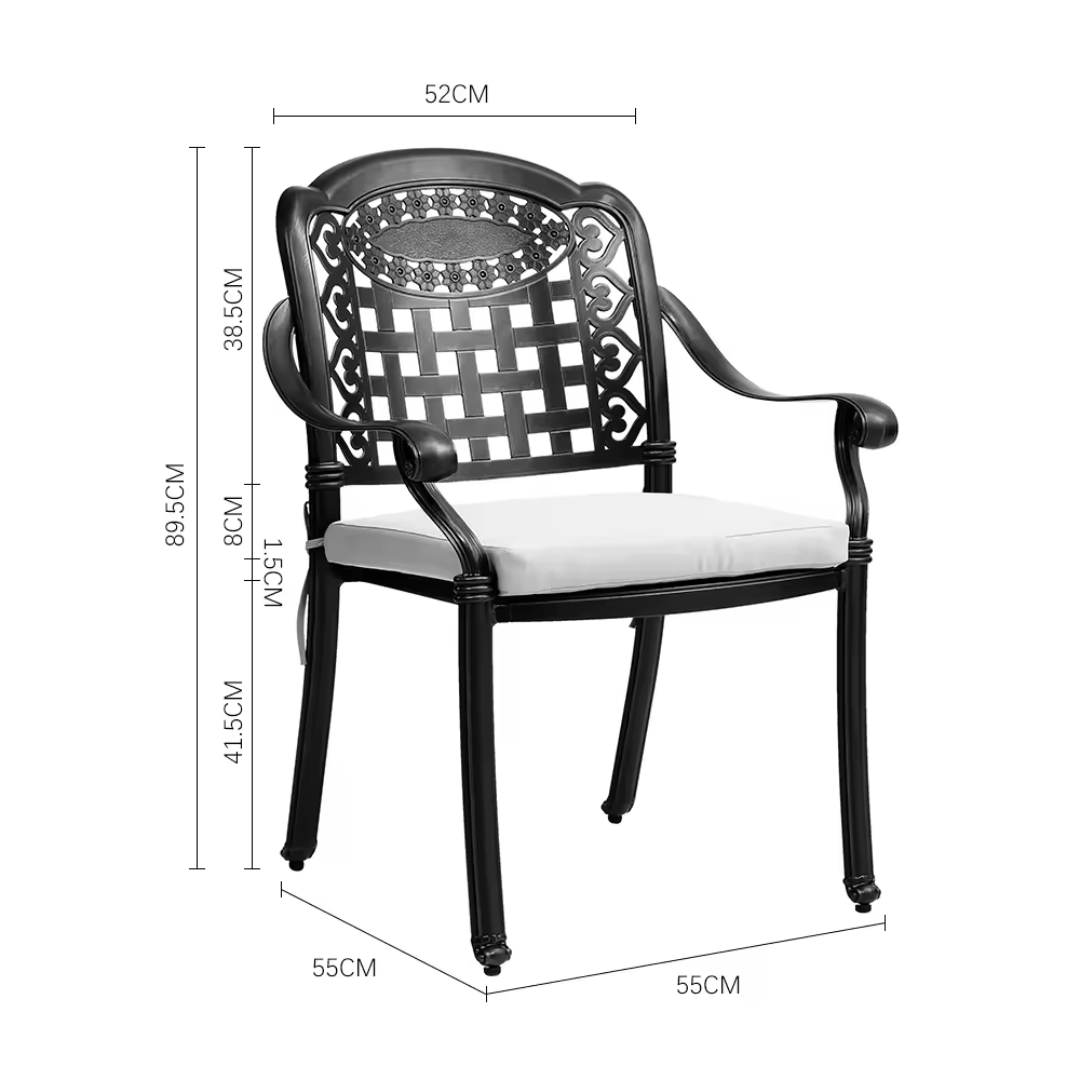 Aluminium bistro outdoor furniture set, style 2 chair dimensions