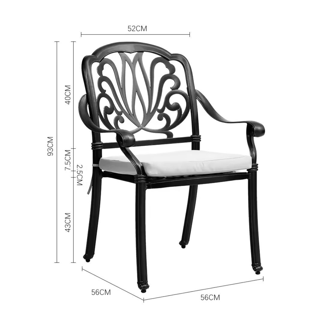 Aluminium bistro outdoor furniture set, style 1 chair dimensions