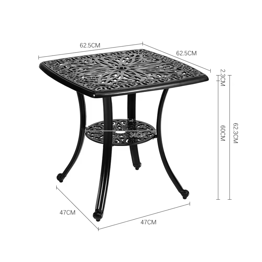 Aluminium bistro outdoor furniture set, dining table dimensions