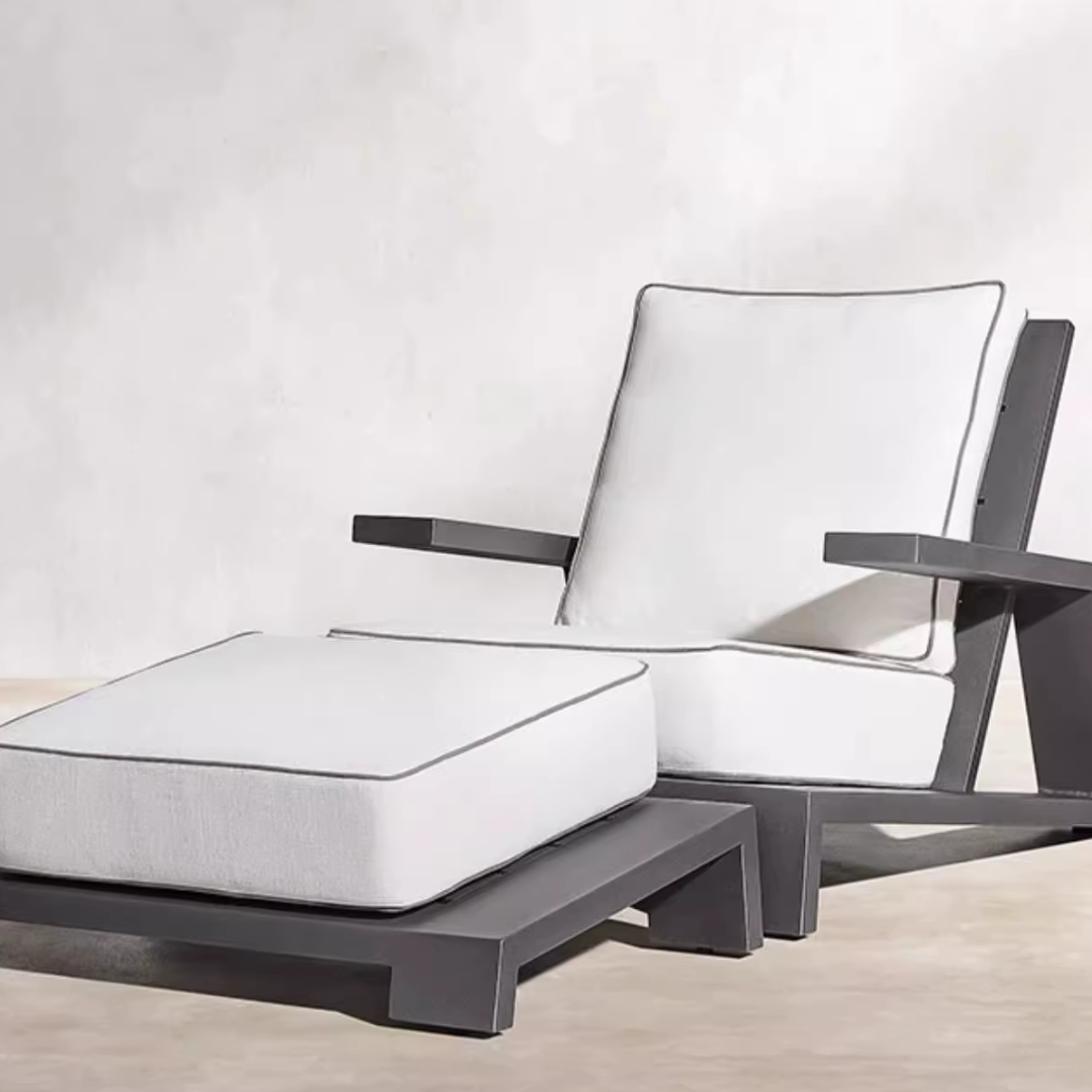 Black Accent Outdoor Garden Chair with foot stall side view