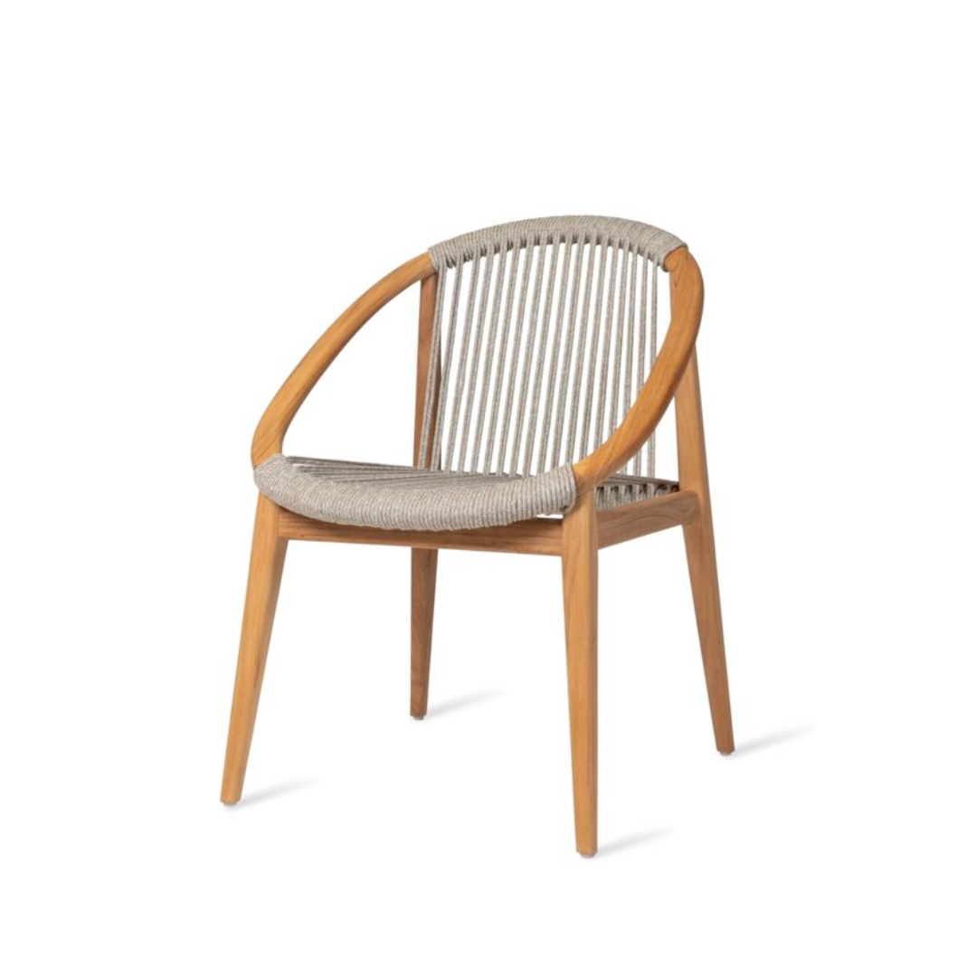 Cream Contemporary Teak Garden Dining Chair, angled view, on a white background