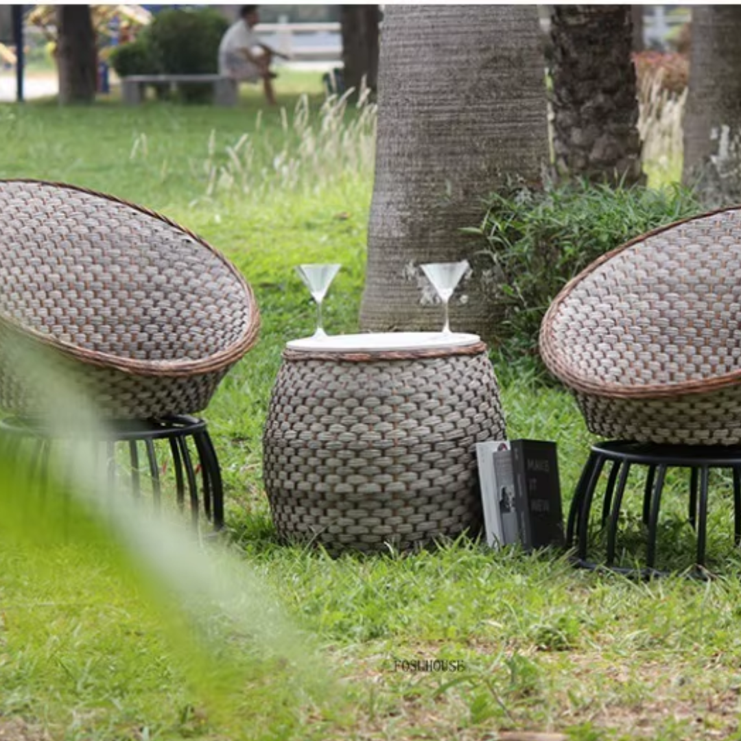 Garden Rattan Bistro Sets For 2 styled in a garden front view