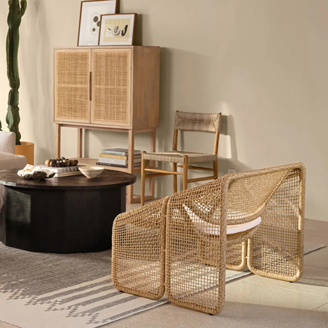 Relaxed style wicker sofas for garden lounge, back view of single sofa