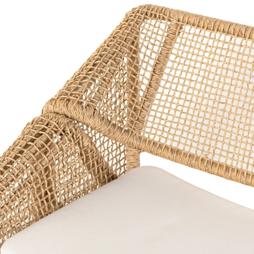 Relaxed style wicker sofas for garden lounge, close up to wicker design