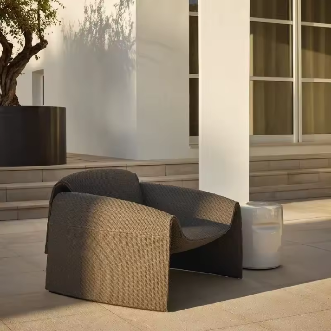 "European rattan outdoor armchair design"