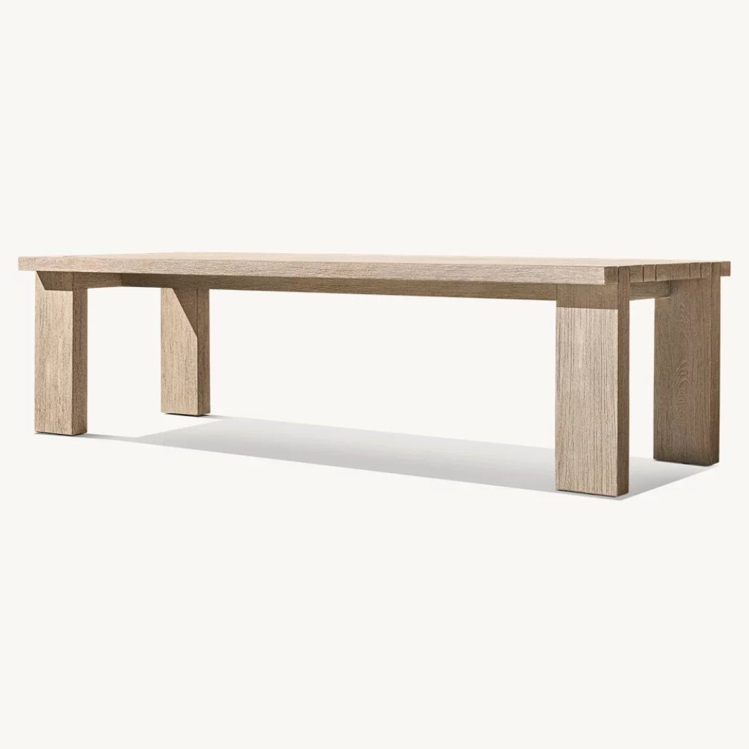 Luxury Teak Long Garden Dining Table for outdoor dining, angled view