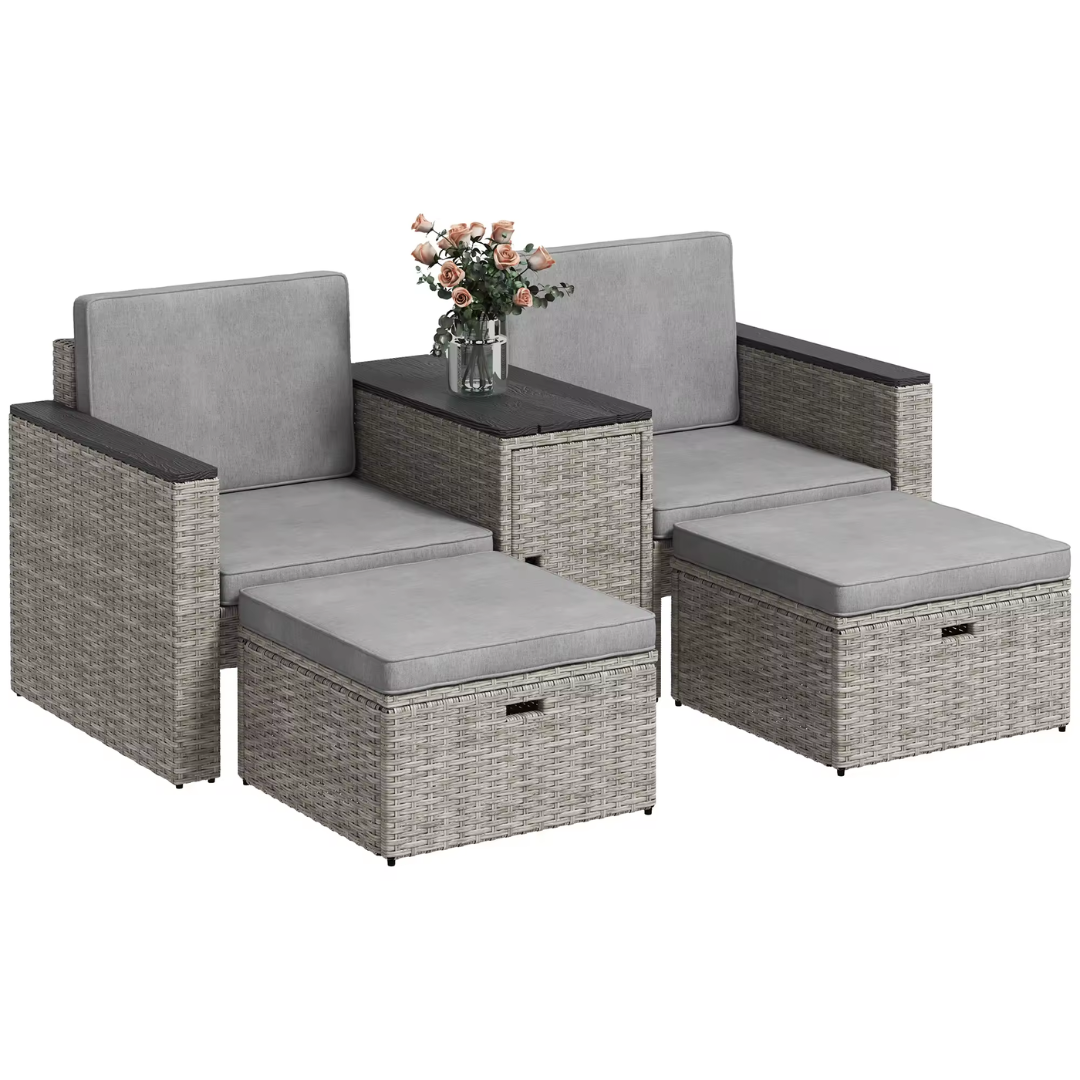 Modern light grey rattan garden set with storage