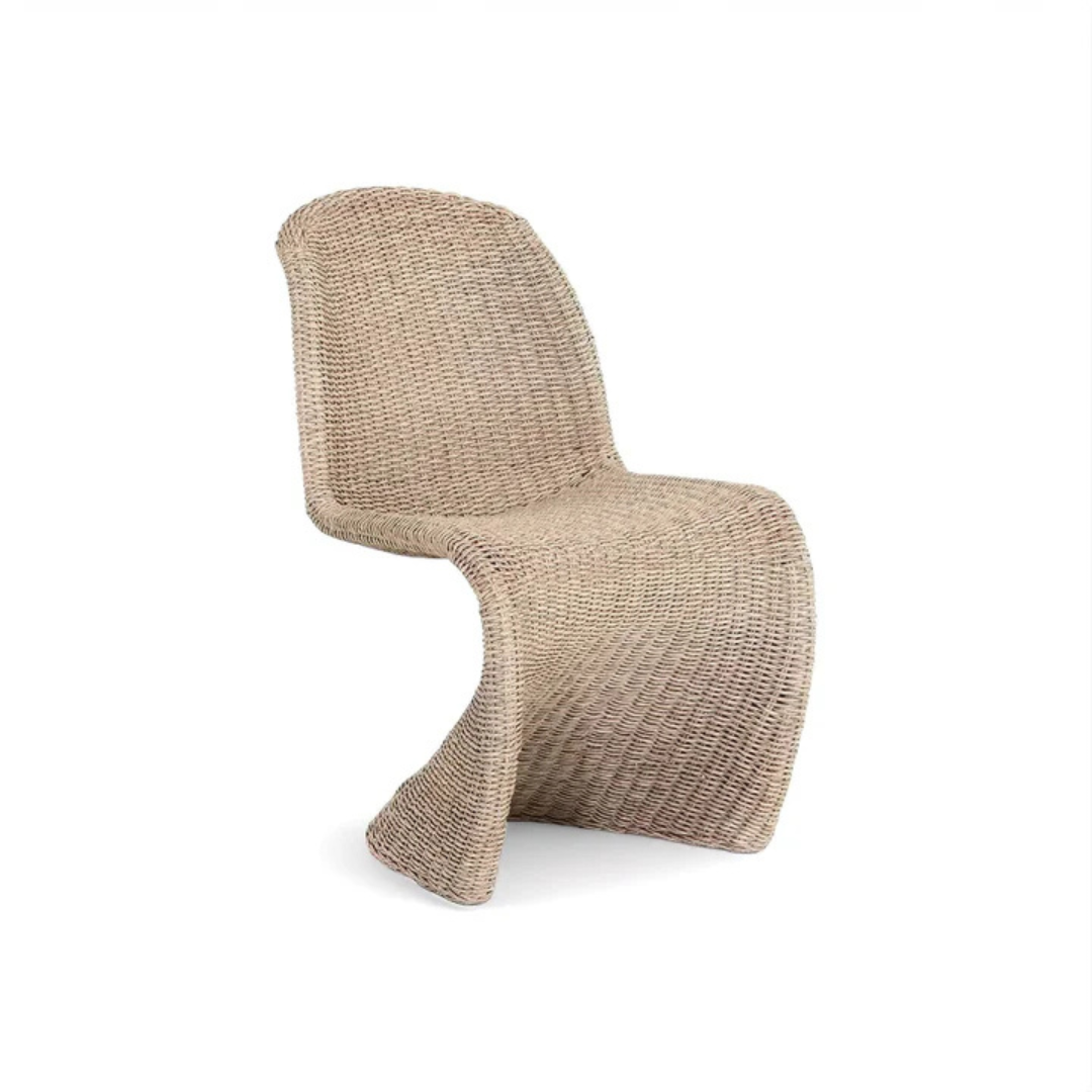 Curved Accent Rattan Outdoor Dining Chairs with stylish design, cream
