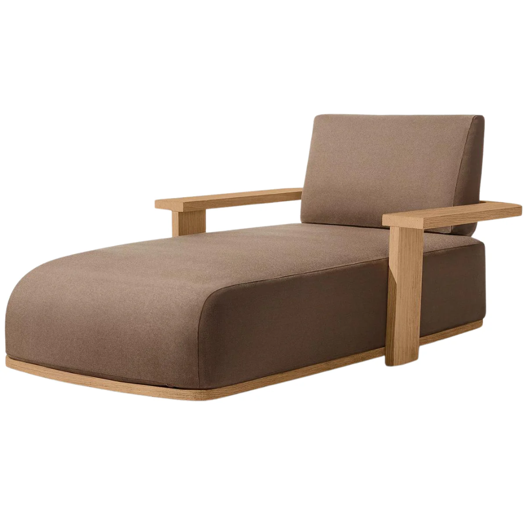 Solid Wood Brown Garden Sun Lounger against a white background front view