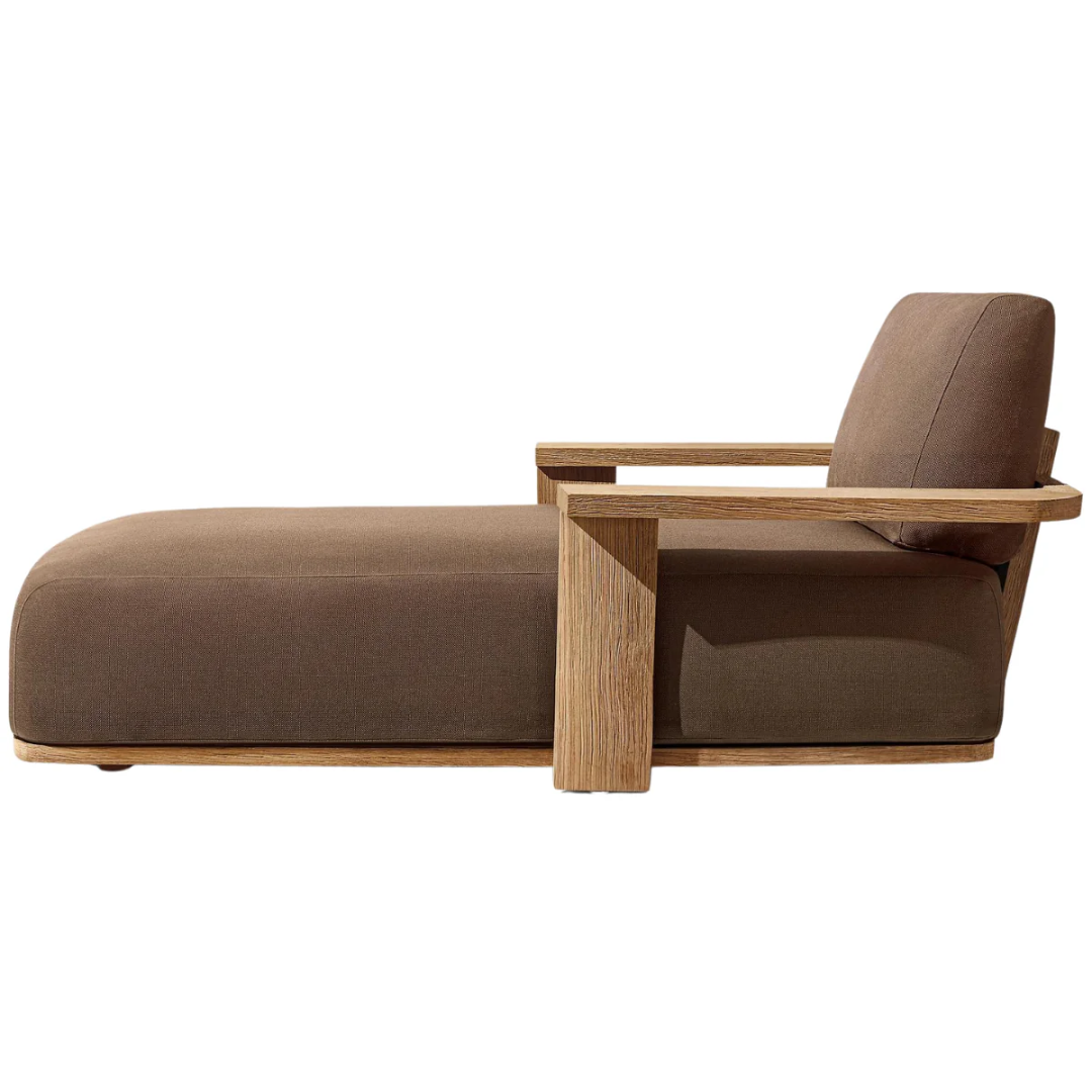 Solid Wood Brown Garden Sun Lounger side view against a white background