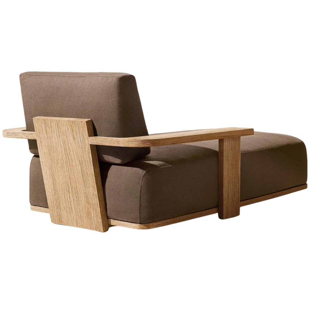 Solid Wood Brown Garden Sun Lounger back view