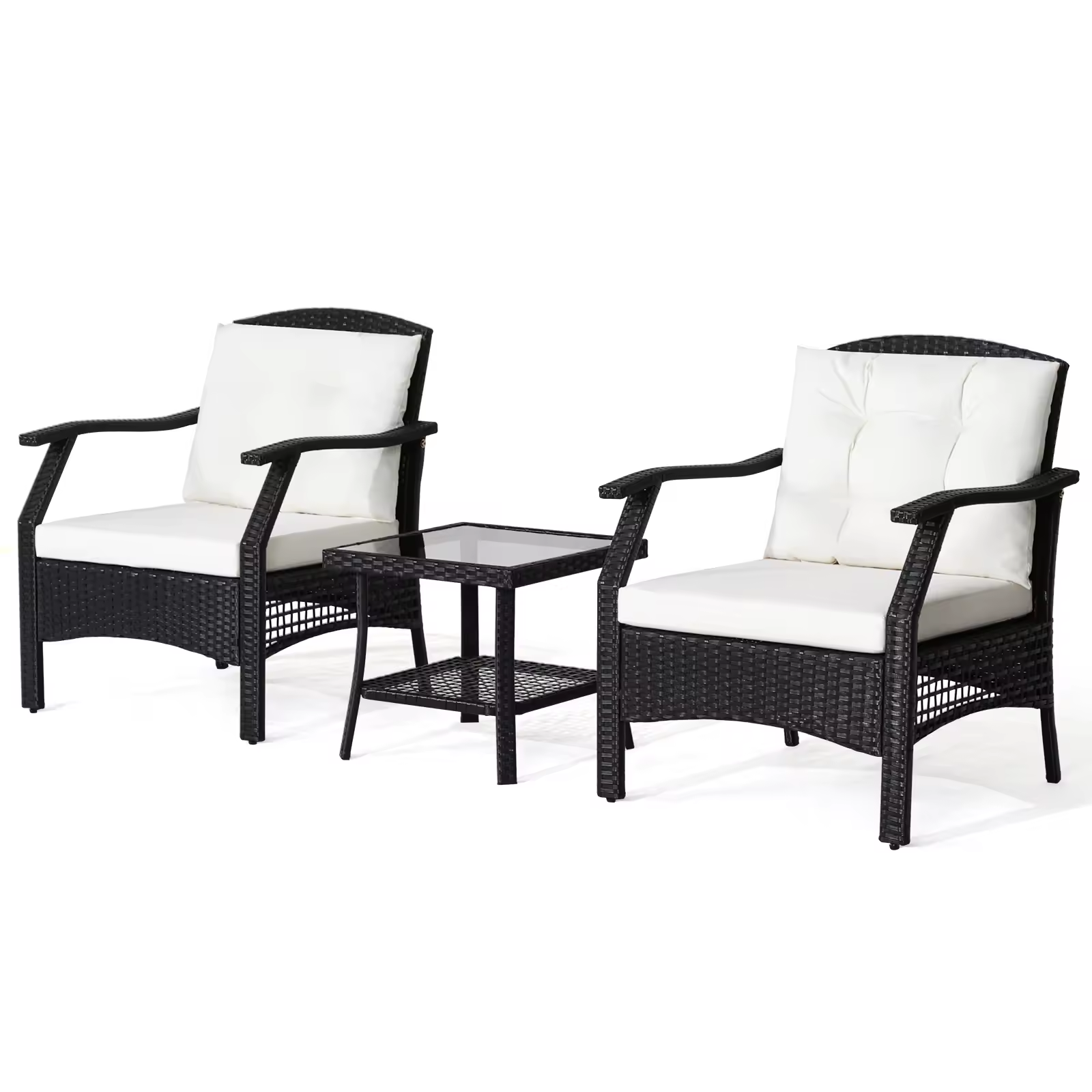 Modern black rattan lounge seating for garden, white background