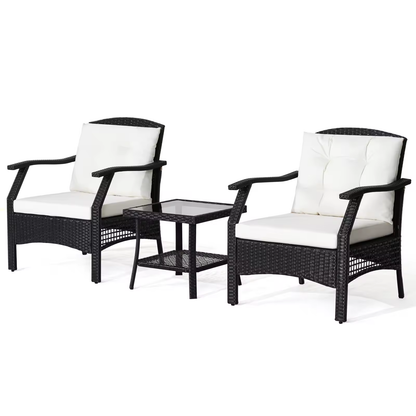 Modern black rattan lounge seating for garden, white background