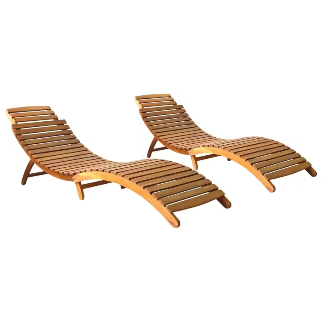 2-piece acacia wood garden sun lounger set