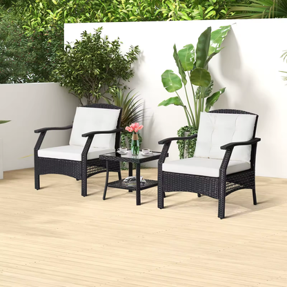 Modern black rattan lounge seating for garden, on decking