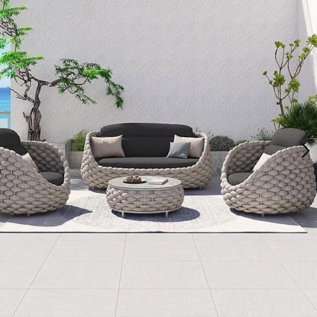 Marbella Rope Woven Rattan Garden 4-Piece Lounge Set face view