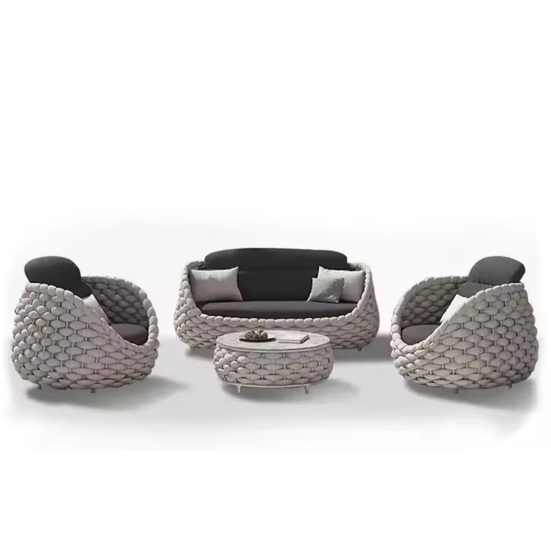 Marbella Rope Woven Rattan Garden 4 Piece Lounge Set with a white backgroud