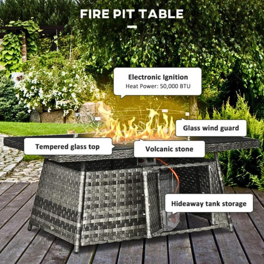 7 piece rattan fire pit garden furniture set, fire pit specifications.
