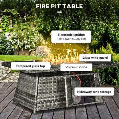 7 piece rattan fire pit garden furniture set, fire pit specifications.
