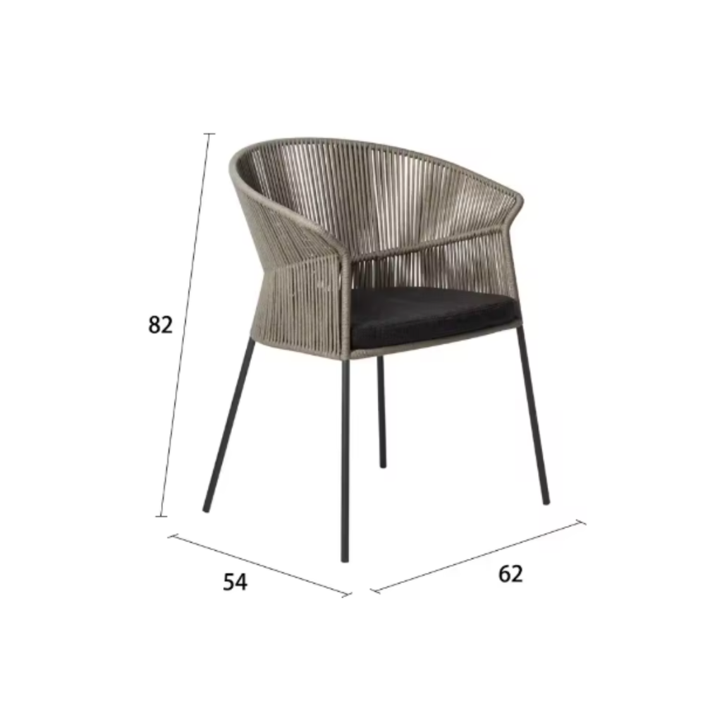 Chair with dimensions labeled on a white background
