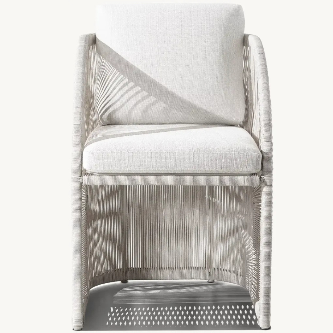 Hand-woven rattan dining chair with Nordic frame, cream, front view