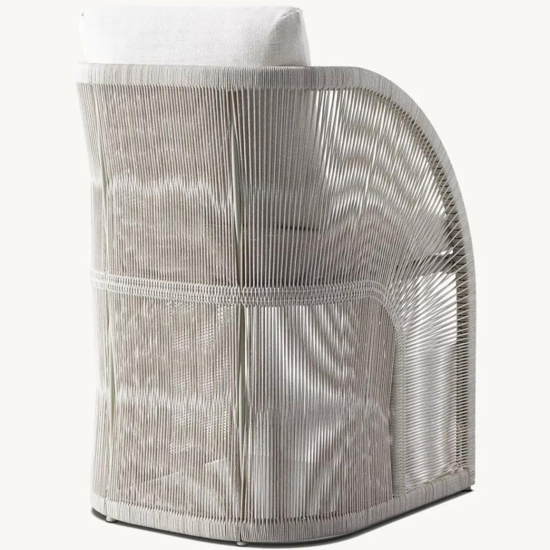 Hand-woven rattan dining chair with Nordic frame, cream, back view