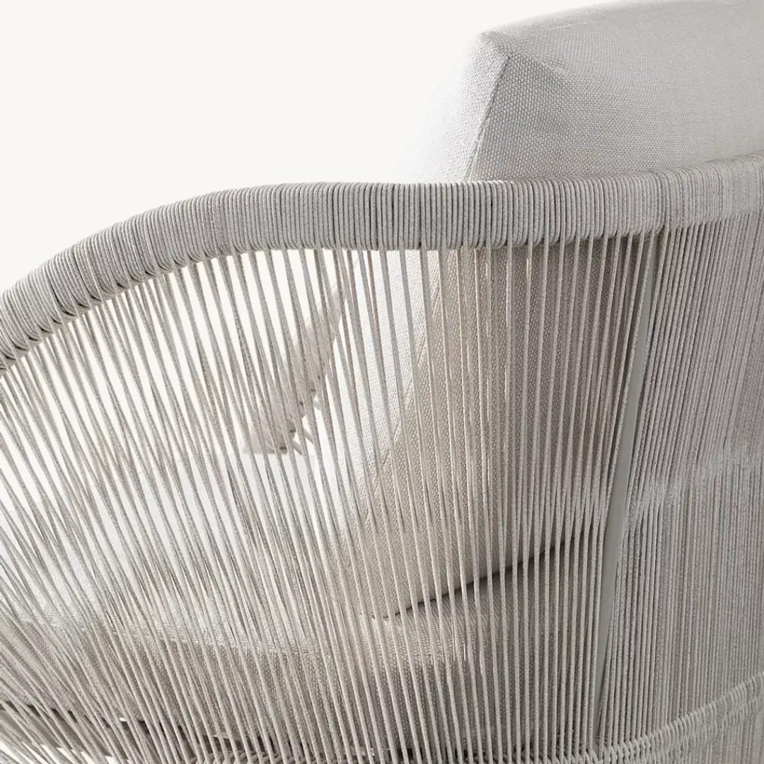 Hand-woven rattan dining chair with Nordic frame, cream, close up to woven design
