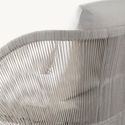 Hand-woven rattan dining chair with Nordic frame, cream, close up to woven design