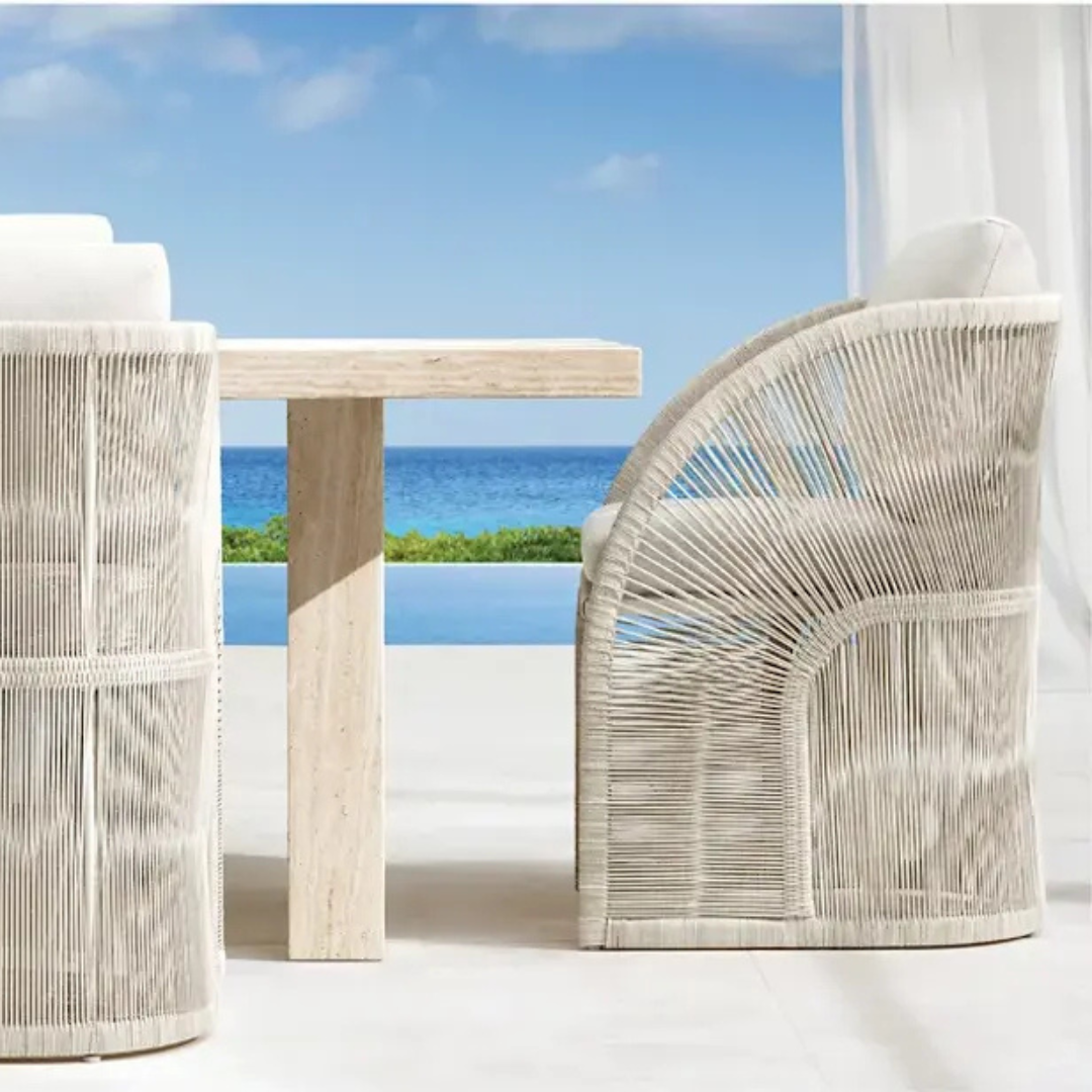 Hand-woven rattan dining chair with Nordic frame, cream, side view