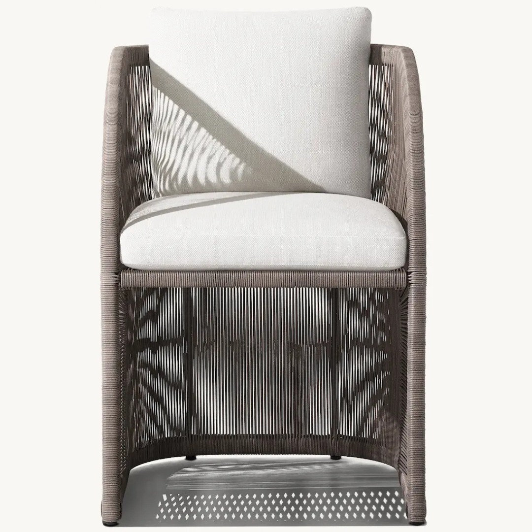 Hand-woven rattan dining chair with Nordic frame, Dark Brown, front view