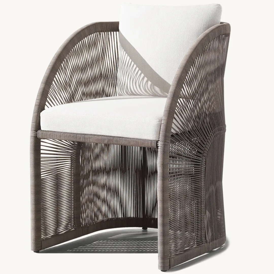 Hand-woven rattan dining chair with Nordic frame, Dark Brown, angled view