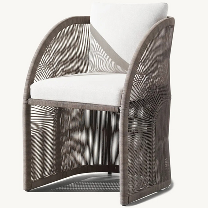 Hand-woven rattan dining chair with Nordic frame, Dark Brown, angled view