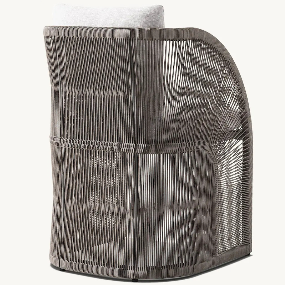 Hand-woven rattan dining chair with Nordic frame, dark brown, back view