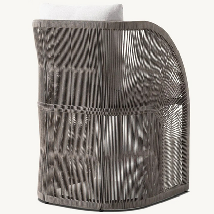Hand-woven rattan dining chair with Nordic frame, dark brown, back view