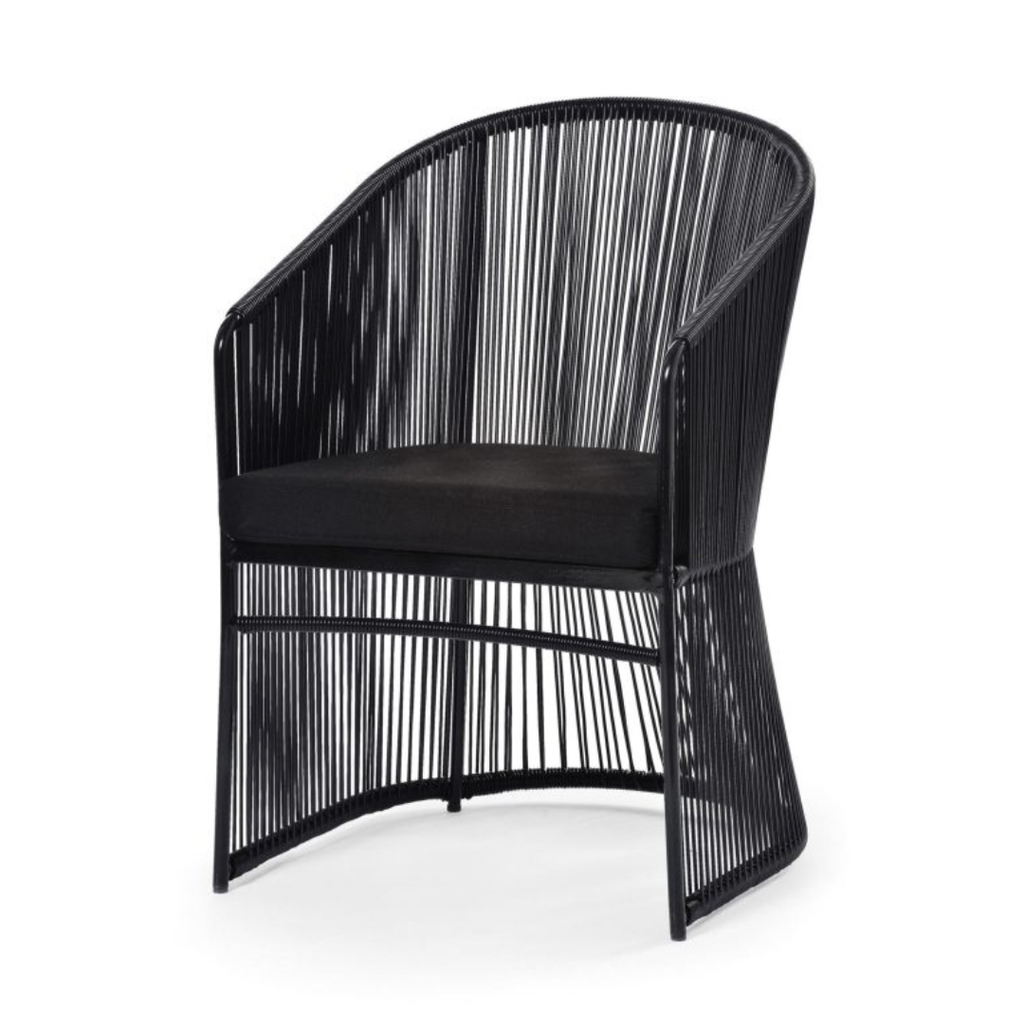 Black wicker chair on a white background