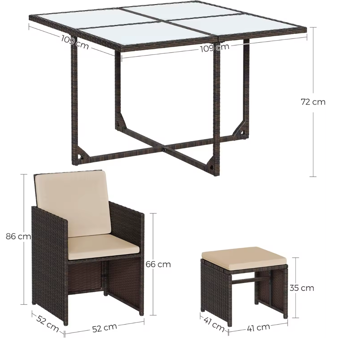 Garden Cube Rattan Furniture Set, product size dimensions