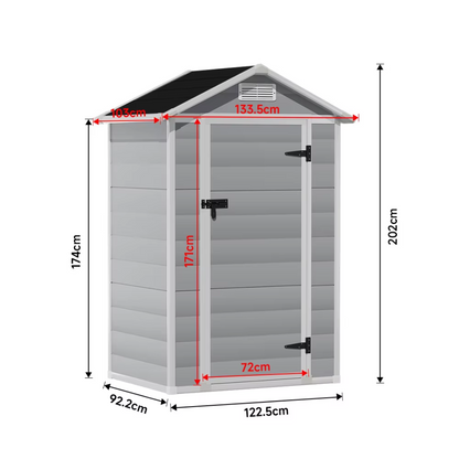 Space-saving garden shed with modern grey finish, small shed, dimensions