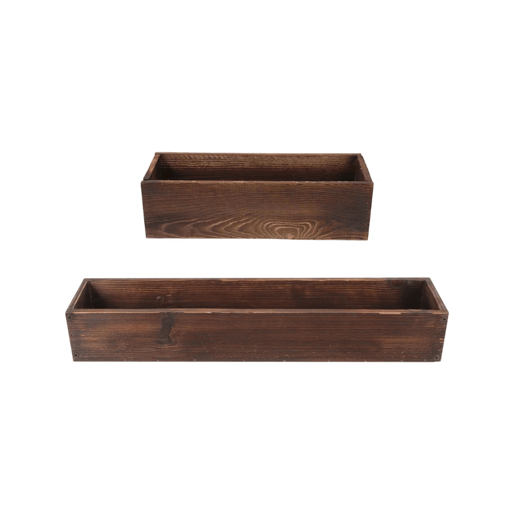 Two wooden planters on a white background
