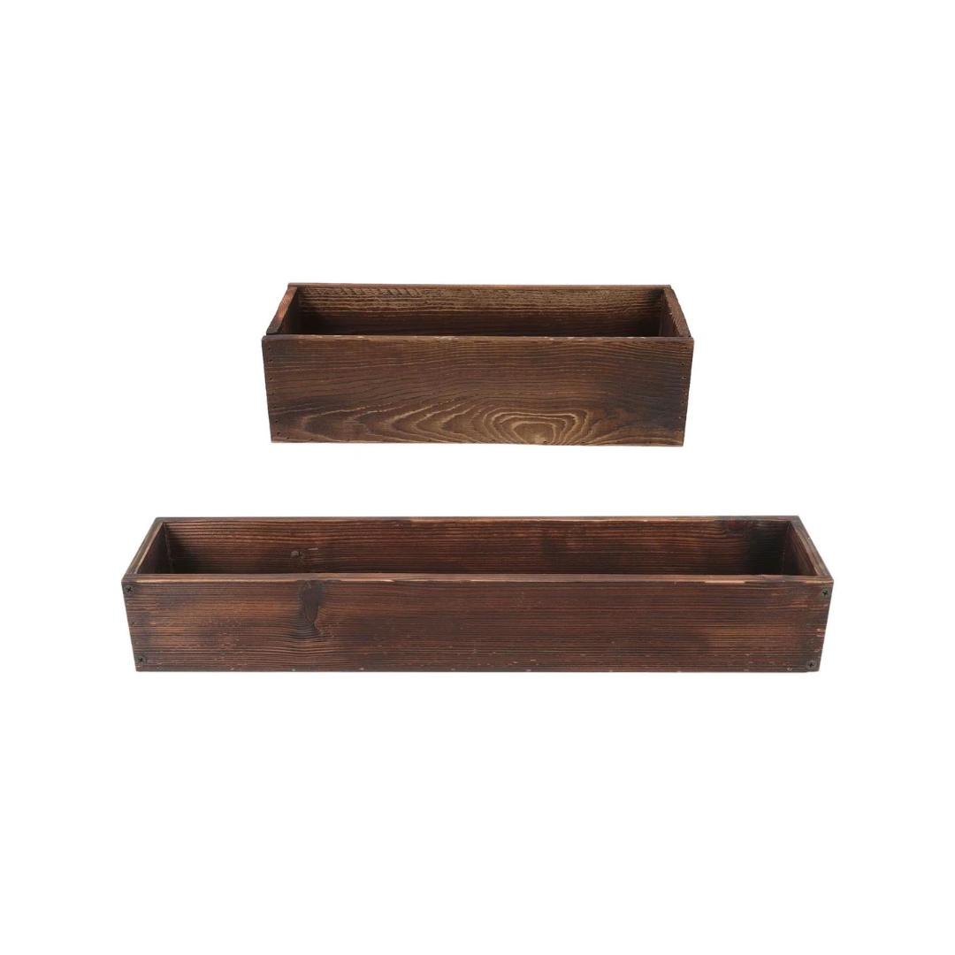 Two wooden planters on a white background