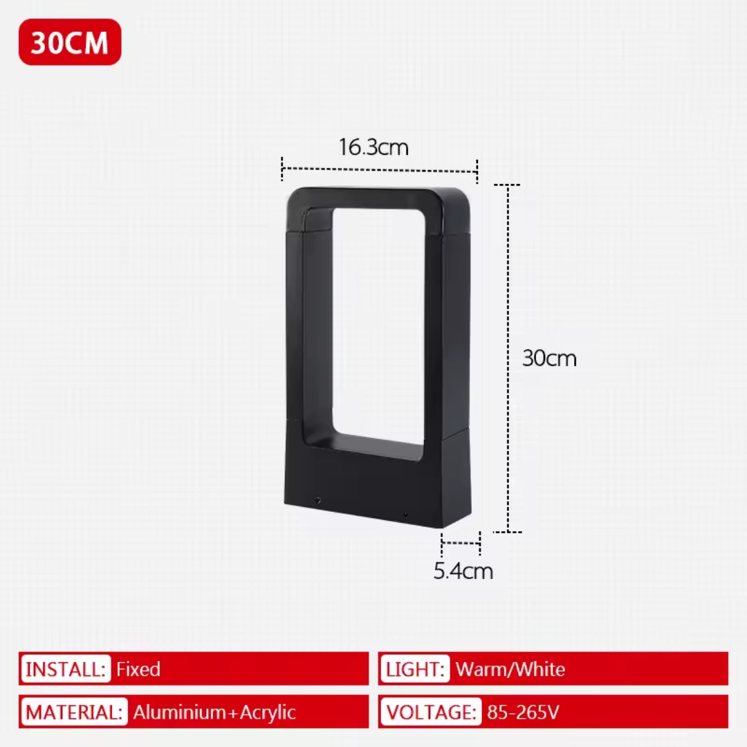 LED rectangle outdoor pillar light for outdoors, 30cm fixed