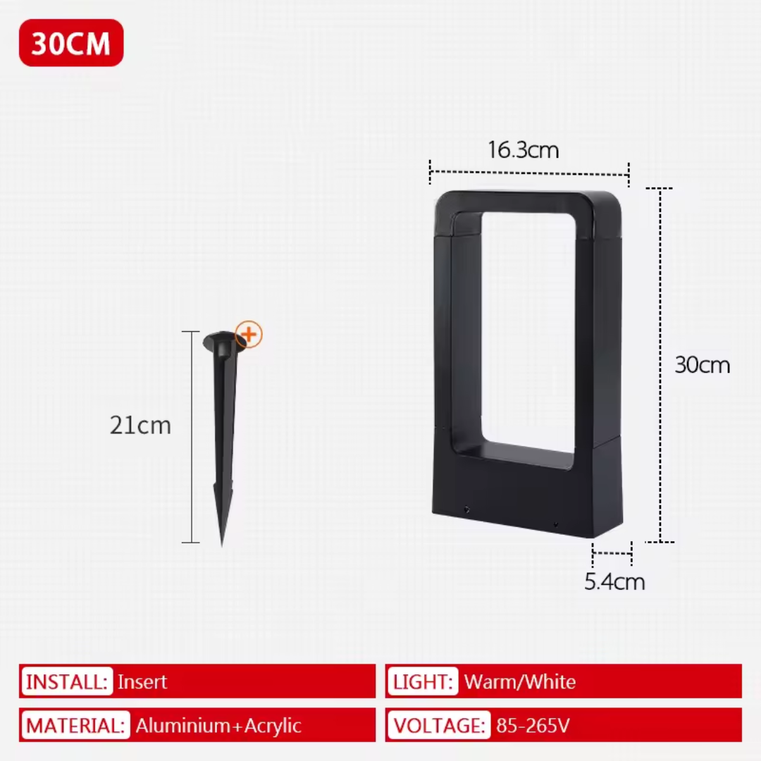LED rectangle outdoor pillar light for outdoors, 30cm insert
