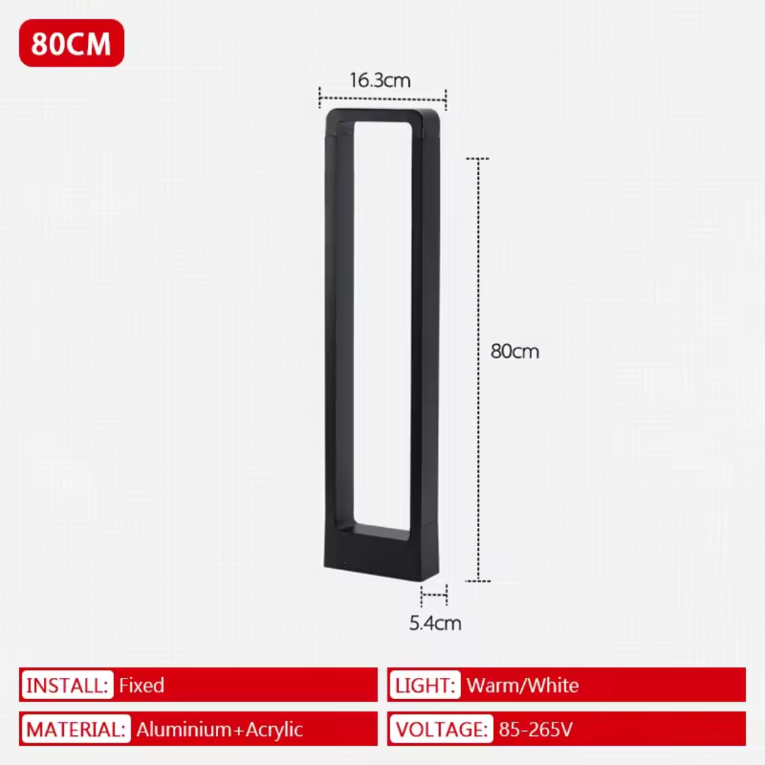 LED rectangle outdoor pillar light for outdoors, 80 cm fixed