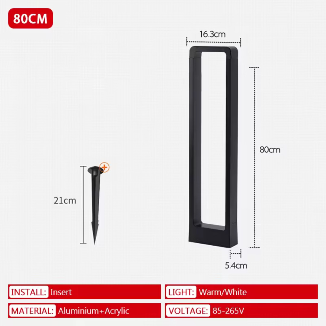 LED rectangle outdoor pillar light for outdoors, 80cm insert