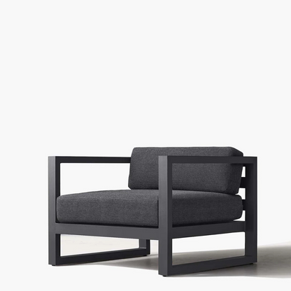 Modern aluminium garden armchair for stylish seating, angled view