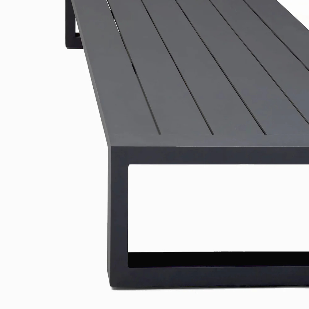 Modern aluminum garden coffee table for stylish seating areas, close up of design
