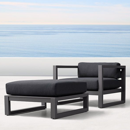 Modern aluminium ottoman, paired with our aluminium garden armchair