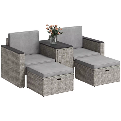 Modern light grey rattan garden set with storage