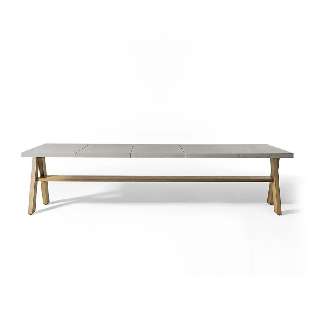 Contemporary outdoor dining table with matching benches, Front view, dining table, white background
