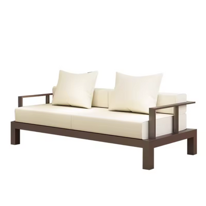 Modern minimalist aluminium garden furniture set, double sofa with a white background