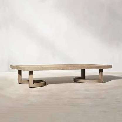 Modern wood garden sofa set with cushions, coffee table in a studio background